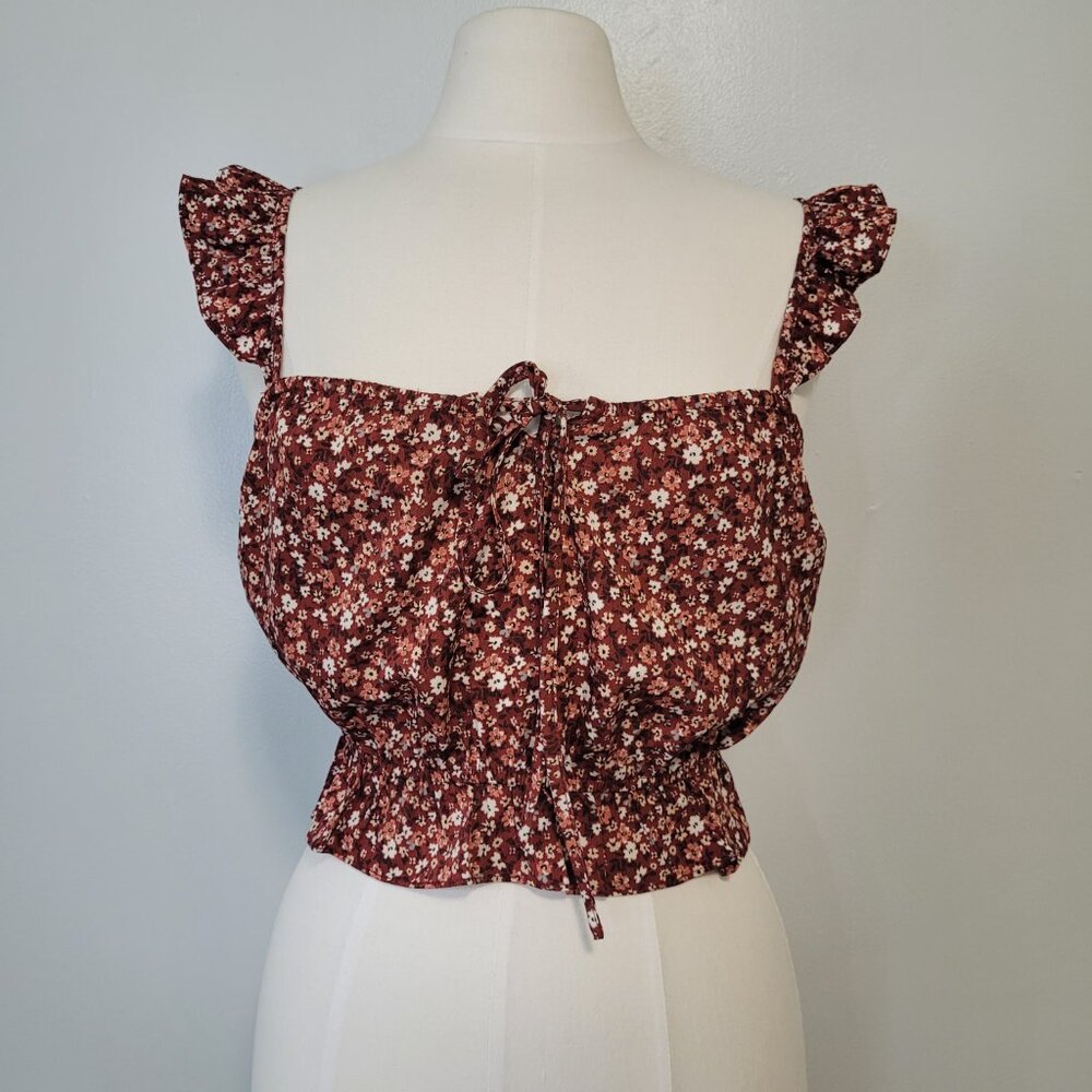Paper Crane Floral Crop Peasant Top Size S